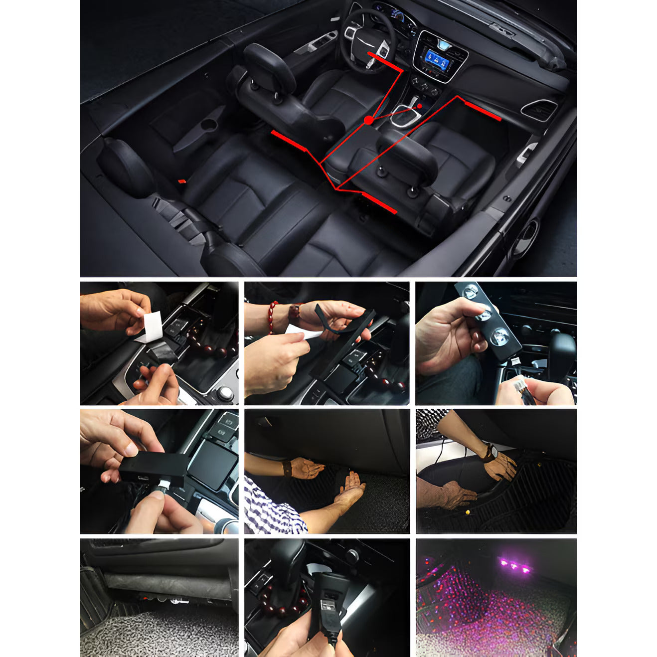 Set 4 Lumini Ambientale Auto LED RGB, Senzor de Muzica, Telecomanda Inclusa