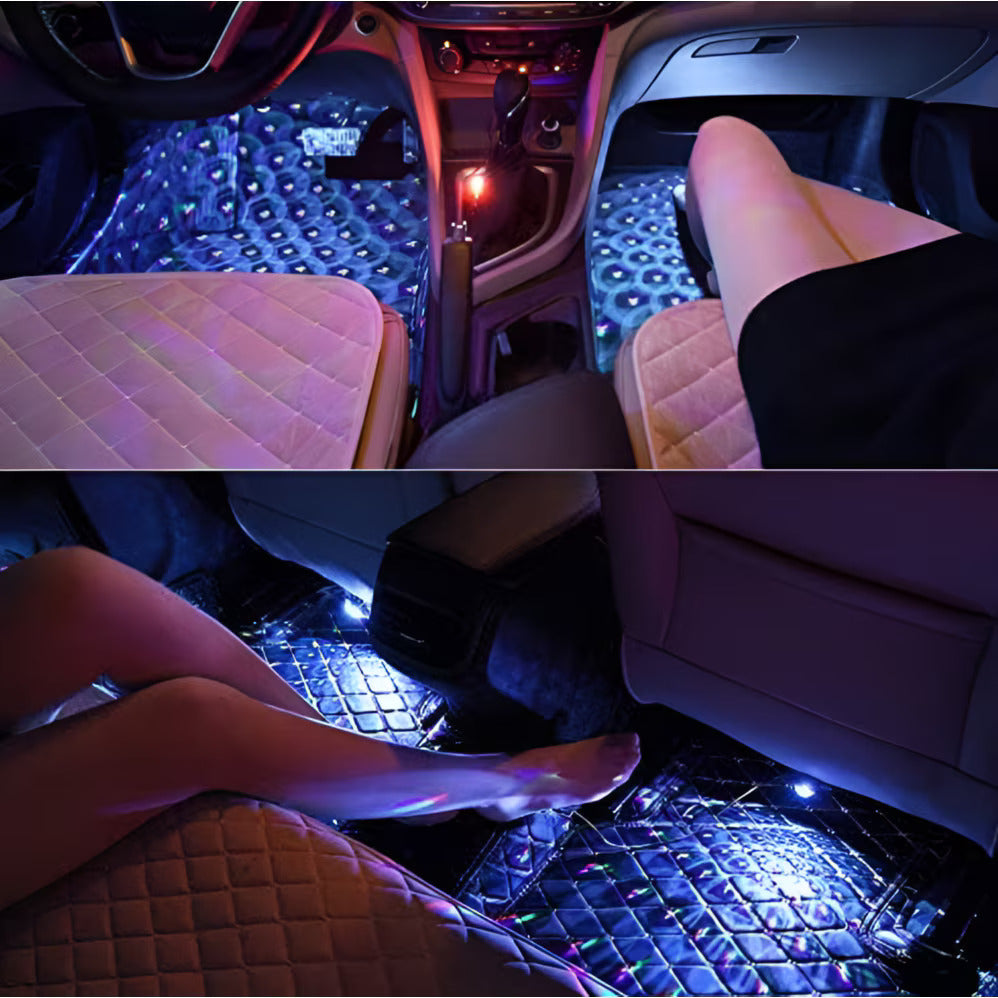 Set 4 Lumini Ambientale Auto LED RGB, Senzor de Muzica, Telecomanda Inclusa