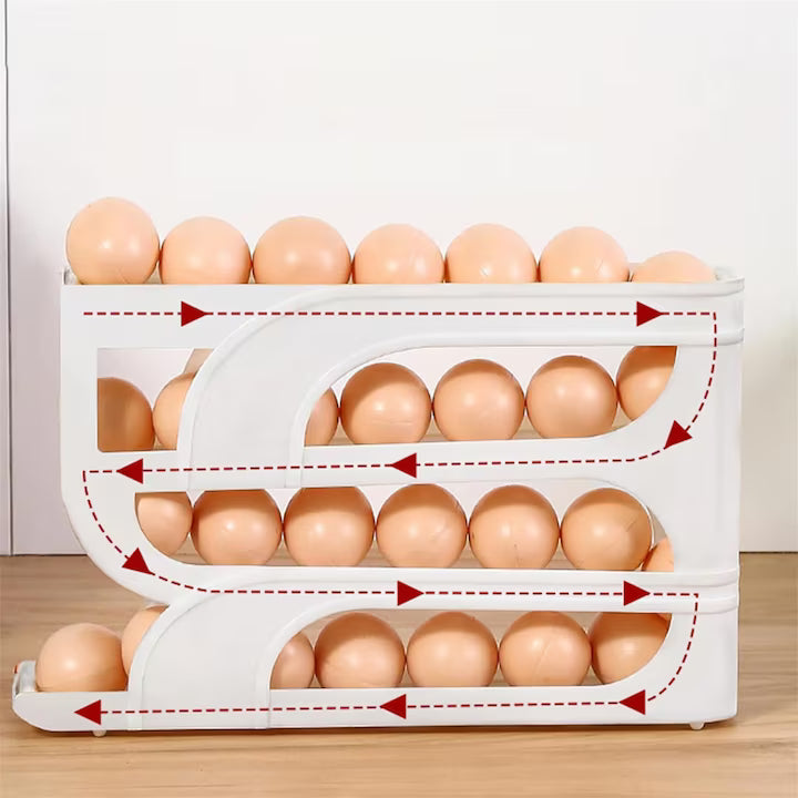Suport oua pentru frigider, 4 niveluri, capacitate 30 oua, 32 x 7 x 20 cm, alb
