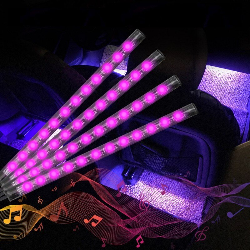 Lumina ambientala pentru interior auto, telecomanda, 4 benzi cu 18 LED RGB cu senzor sunet