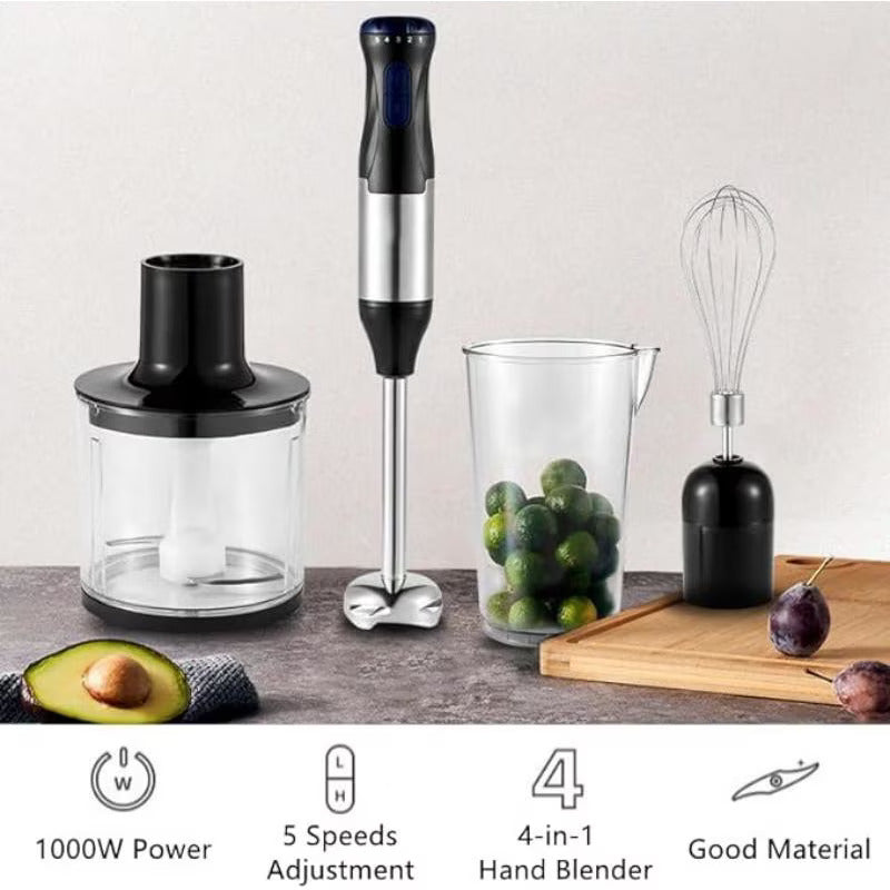 Set mixer de mana 4-in-1, 5 viteze, 500 W, inox, accesorii incluse, argintiu