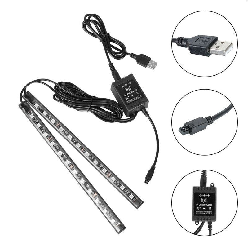 Lumina ambientala pentru interior auto, telecomanda, 4 benzi cu 18 LED RGB cu senzor sunet