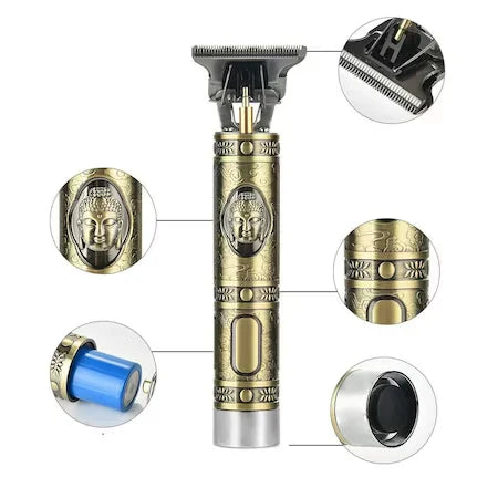 1+1 CADOU Aparat de tuns si conturat, forma T, distanta de taiere de 0mm, acumulator incorporat, auriu