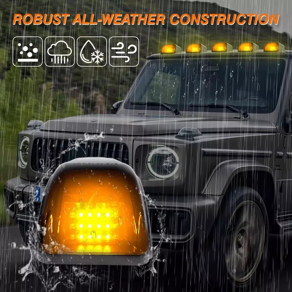 Set 5x Lămpi Solare LED Galben-Ambra – 12 LED-uri, Carcasă Fumurie, DRL Wireless pentru Cabina și Acoperiș Auto