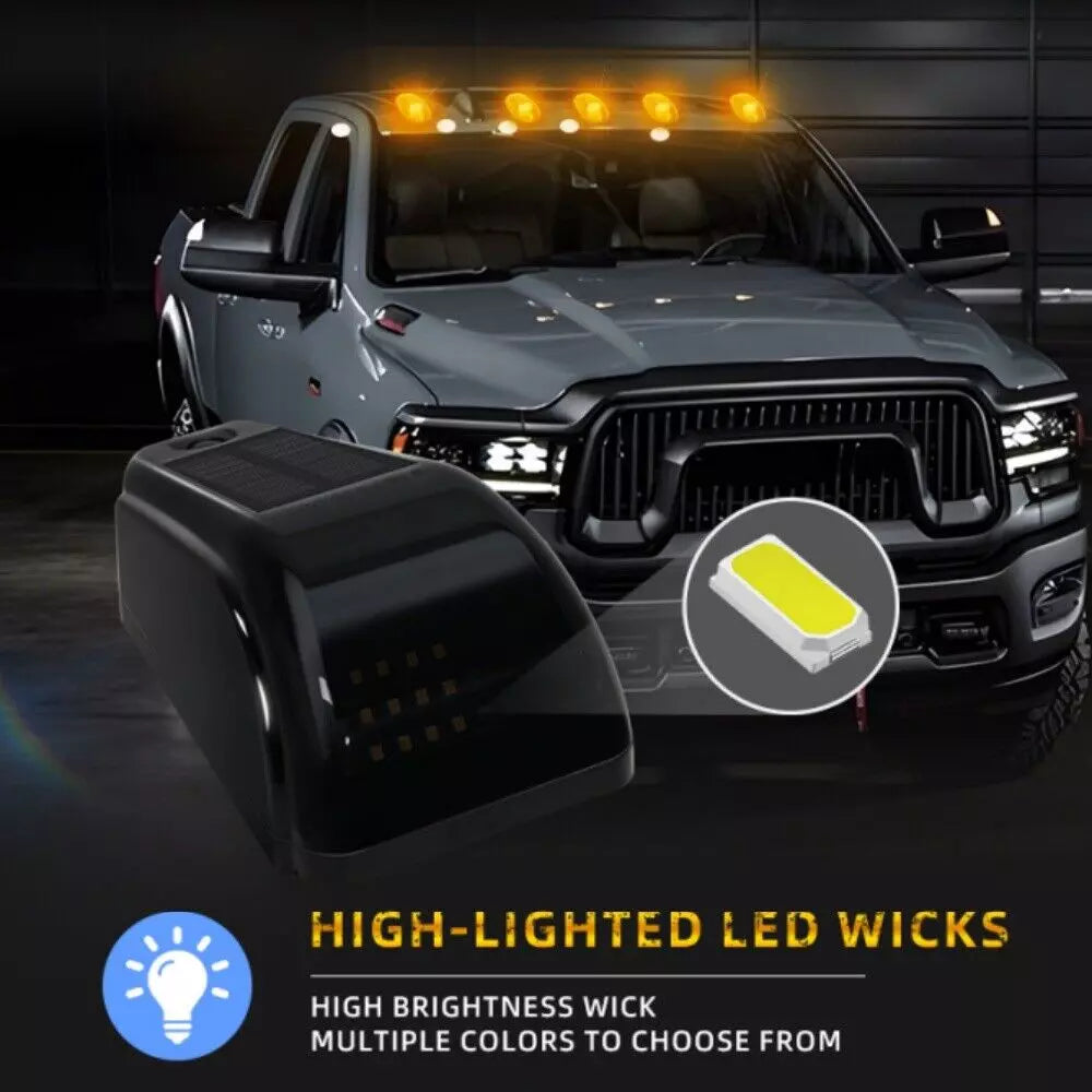 Set 5x Lămpi Solare LED Galben-Ambra – 12 LED-uri, Carcasă Fumurie, DRL Wireless pentru Cabina și Acoperiș Auto