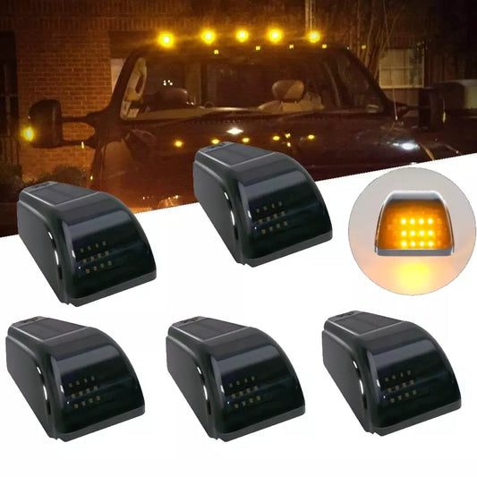 Set 5x Lămpi Solare LED Galben-Ambra – 12 LED-uri, Carcasă Fumurie, DRL Wireless pentru Cabina și Acoperiș Auto