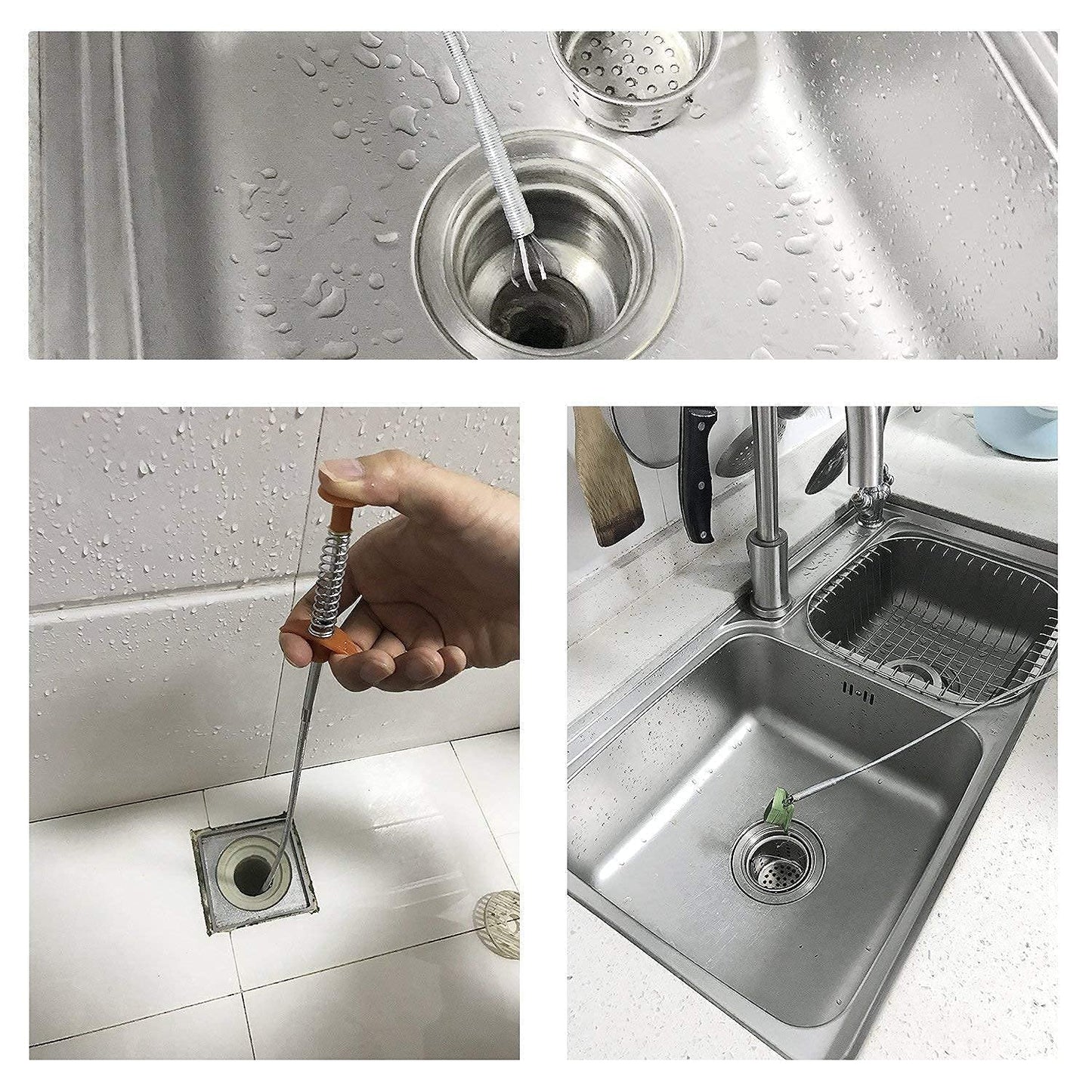 Set 2 x Sarpe Desfundat Tevi Scurgere Chiuvete, Cazi, Cabine de Dus, WC, Sifon Pardoseala, si Alte Instalatii de Scurgere, cu Sistem Mecanic din Otel, Flexibil, Negru, 290 cm