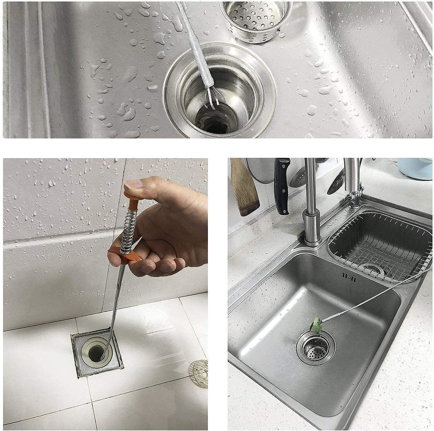 Set 2 x Sarpe Desfundat Tevi Scurgere Chiuvete, Cazi, Cabine de Dus, WC, Sifon Pardoseala, si Alte Instalatii de Scurgere, cu Sistem Mecanic din Otel, Flexibil, Negru, 290 cm