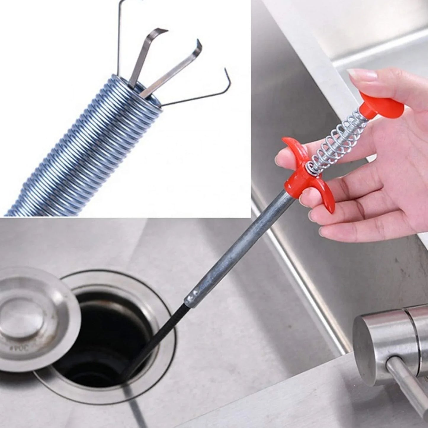 Set 2 x Sarpe Desfundat Tevi Scurgere Chiuvete, Cazi, Cabine de Dus, WC, Sifon Pardoseala, si Alte Instalatii de Scurgere, cu Sistem Mecanic din Otel, Flexibil, Negru, 290 cm
