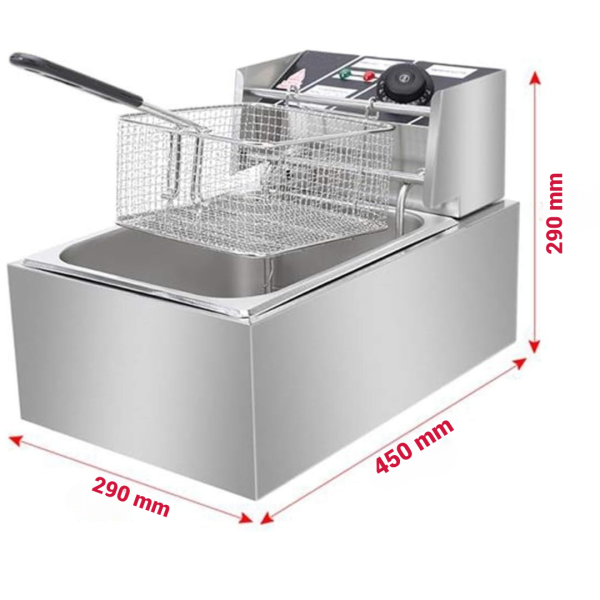 Friteuza Electrica Profesionala 6L, Inox, 2500W – Termostat Reglabil, Capac Antistropire, Usor de Curatat
