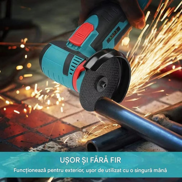 Set Portabil 2 in 1 cu Masina de Gaurit 48V si Polizor Unghiular Compact 10000 RPM, Acumulatori Reincarcabili, Discuri de Taiere Incluse si Accesorii Complete