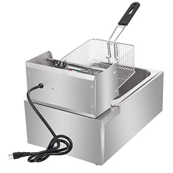 Friteuza Electrica Profesionala 6L, Inox, 2500W – Termostat Reglabil, Capac Antistropire, Usor de Curatat