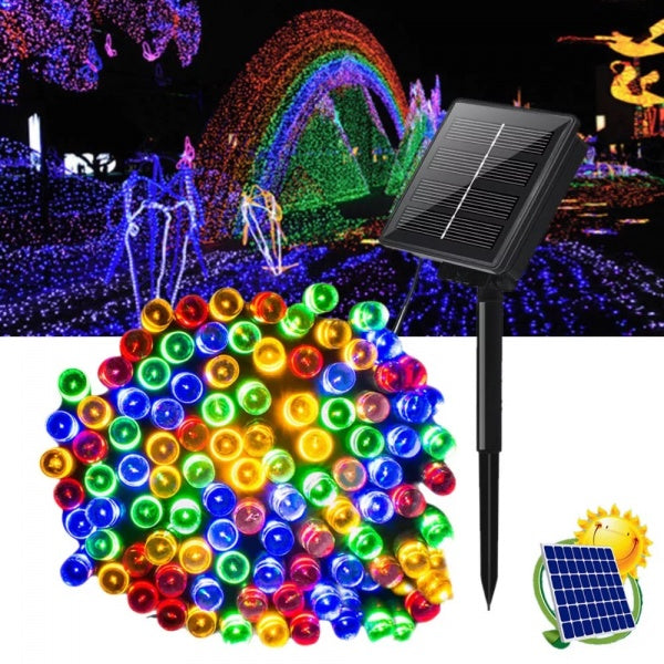 Instalatie solara pentru exterior IP44, 100m, liniara, multicolora
