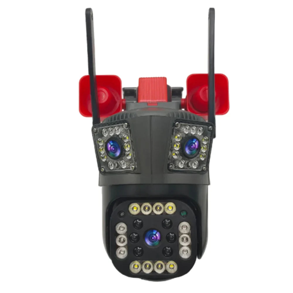 Camera de Supraveghere Tripla WIFI, 4G, 4K cu alarma,Sirene, Urmarire automata miscare