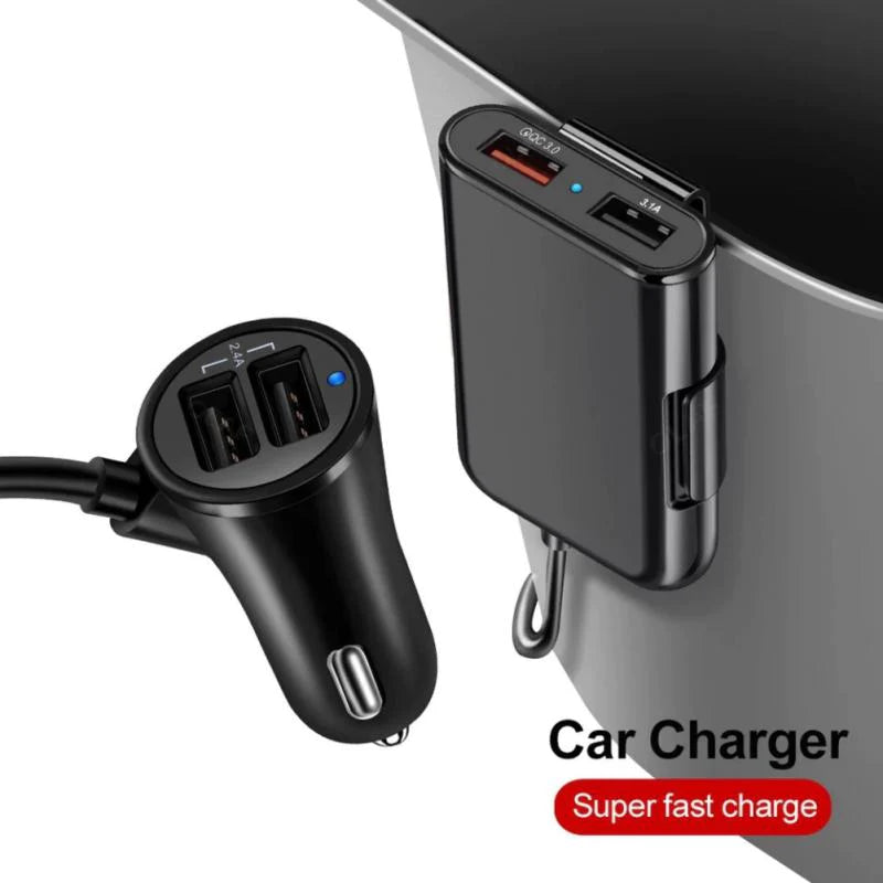 Incarcator auto, BOMSTOM,, 4 Porturi USB, Fast charge, Lungime cablu 1.7m, Negru