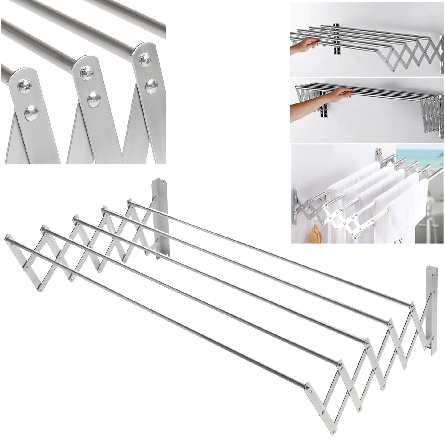Uscator rufe din aluminiu, retractabil, cu prindere in perete 70cm