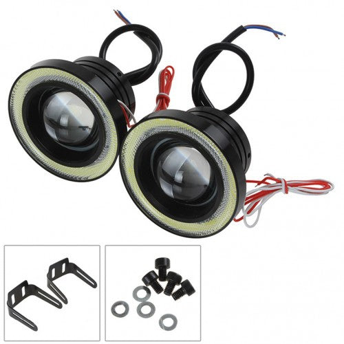 Set 2 proiectoare auto cu LED Angel Eyes, 64 mm/76 mm/89 mm, lumina alba
