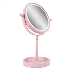 Oglinda cu lumini pentru machiaj, 14 LED, 15 cm, Roz