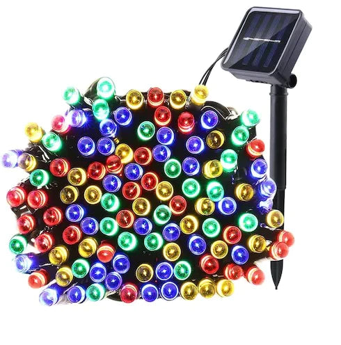 Promotie! 2+1 CADOU Instalatie 100 LED pentru exterior cu incarcare solara, Multicolor