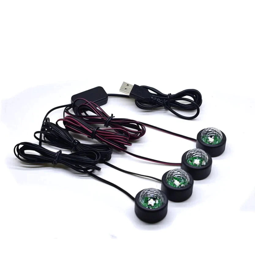 Set 4 LED auto de interior, A10 USB, 7 culori RGB