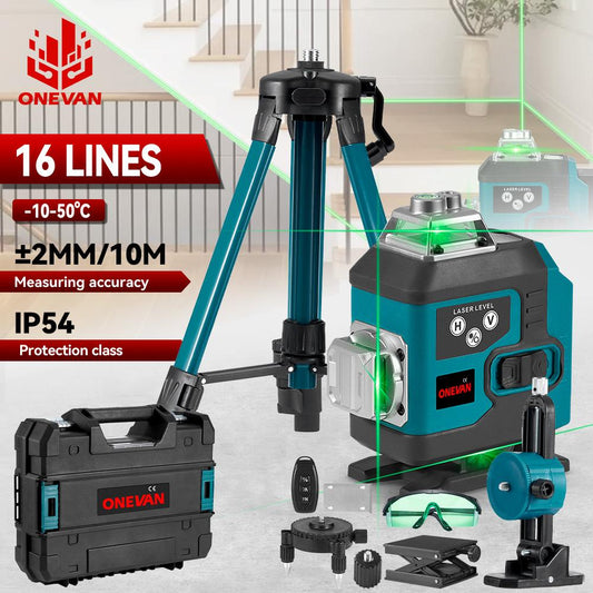 Nivela laser 4D, 16 linii, cu telecomanda, cu 1 baterie, albastru/negru