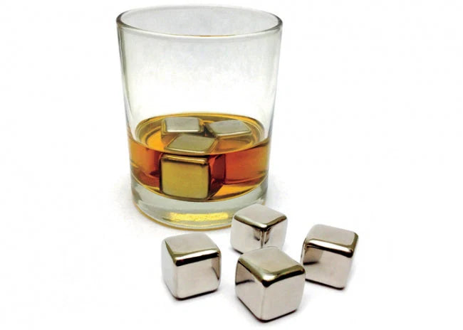 Set 8 cuburi gheata otel inoxidabil, reutilizabile, pentru racirea bauturilor, 2.5 x 2.5 cm
