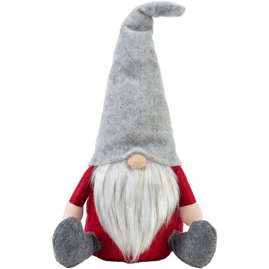 Figurina Decorativa Mos Craciun Gnome Rosu Caciula Gri Blana Artificiala 47cm