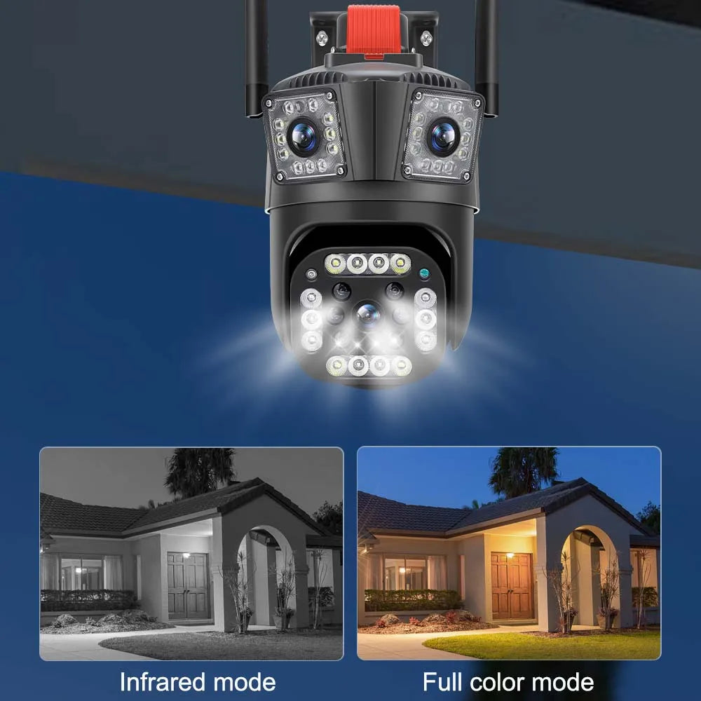 SET 2X Camere Triple Wi-Fi 6K 12MP, Audio bidirectional, AI Motion Detection, Night Vision, PTZ 355°/90°, IP66 + 2 carduri 32GB Incluse