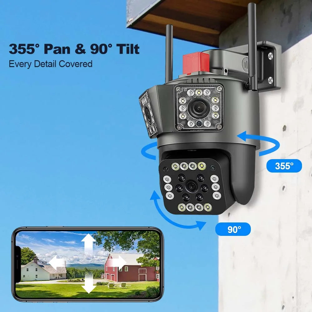 SET 2X Camere Triple Wi-Fi 6K 12MP, Audio bidirectional, AI Motion Detection, Night Vision, PTZ 355°/90°, IP66 + 2 carduri 32GB Incluse