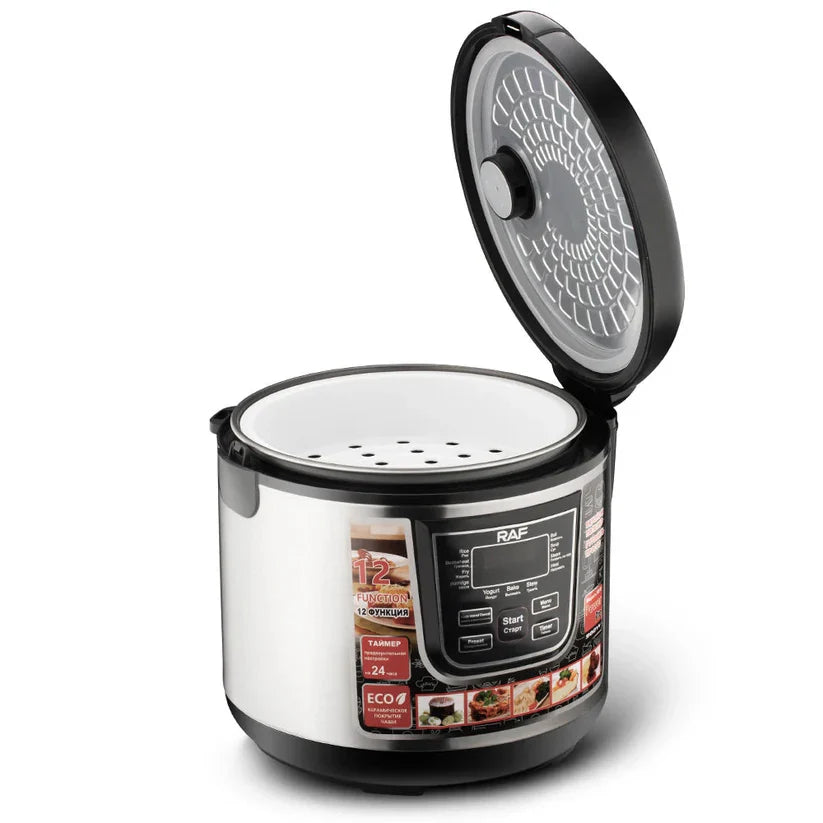 Oală Multifuncțională 6L, 900W, 12 programe - Prăjire, Tocăniță, Abur, Fierbere - Control Digital, Vas Ceramic