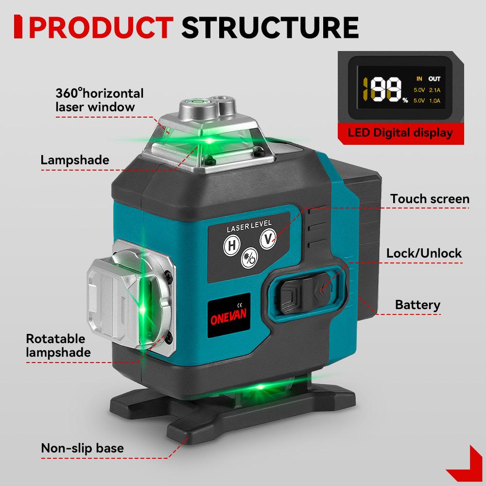 Nivela laser 4D, 16 linii, cu telecomanda, cu 1 baterie, albastru/negru