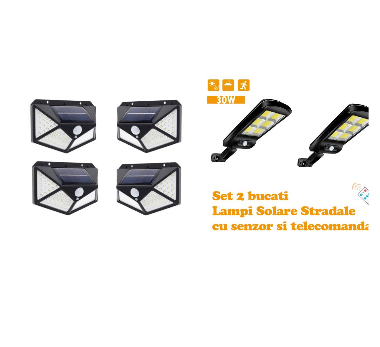 Set 4 Lampi solare 100 led senzor miscare + 2 lampi solare stradale Cadou