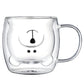 Set 2 x Cana in forma de ursulet din sticla termorezistenta, pereti dubli, pentru ceai si cafea, 260ml, Transparenta