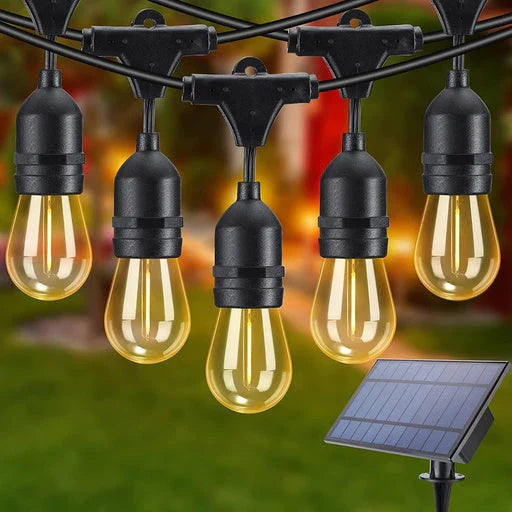 Ghirlanda solara 30 metri, cu 30 becuri LED Filament incluse, 3000K, IP65