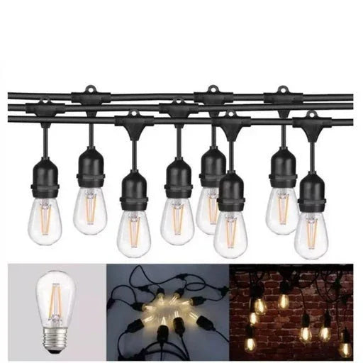 Ghirlanda solara 30 metri, cu 30 becuri LED Filament incluse, 3000K, IP65