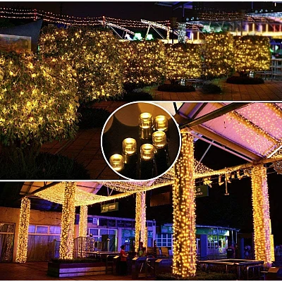 1+1 GRATIS Instalatie 100 LED pentru exterior cu incarcare solara Alb Cald