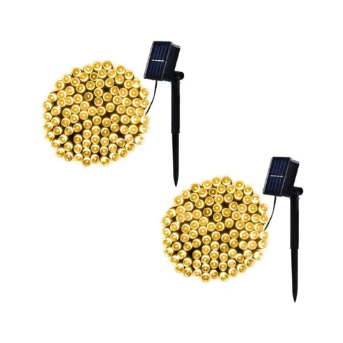1+1 GRATIS Instalatie 100 LED pentru exterior cu incarcare solara Alb Cald
