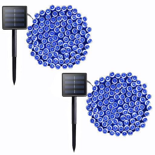 1+1 GRATIS Instalatie 100 LED pentru exterior cu incarcare solara albastra