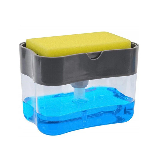 Pachet 2 x Dozator detergent de vase 2 in 1, cu suport pentru burete, negru/transparent