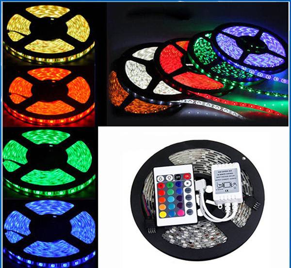 Banda led RGB 5 m pentru iluminare, cu banda  adeziva si telecomanda