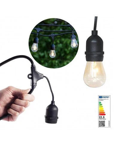 Ghirlanda solara 30 metri, cu 30 becuri LED Filament incluse, 3000K, IP65