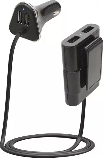 Incarcator auto, BOMSTOM,, 4 Porturi USB, Fast charge, Lungime cablu 1.7m, Negru