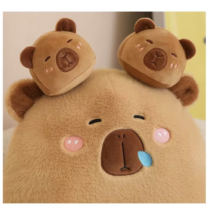 Set Jucarii de plus Capibara cu 6 pui, Maro, 50 cm