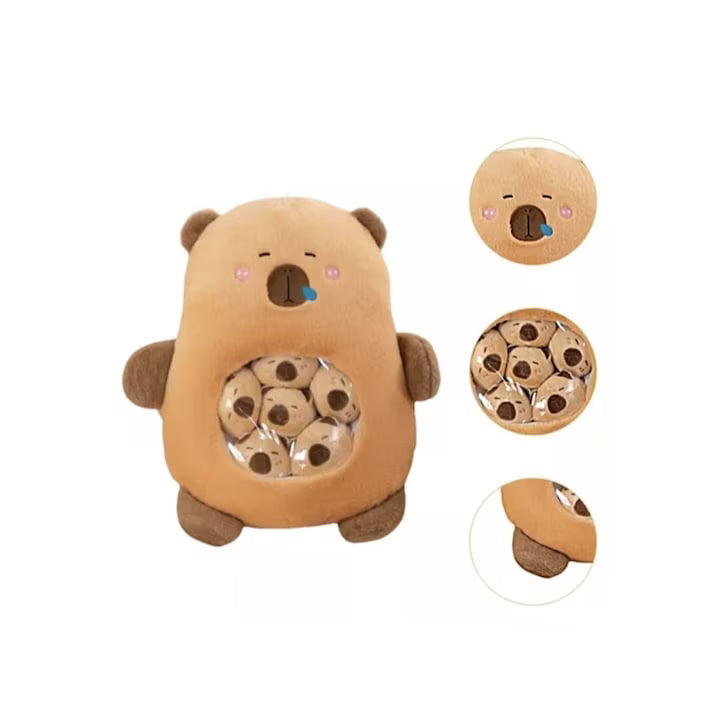 Set Jucarii de plus Capibara cu 6 pui, Maro, 50 cm