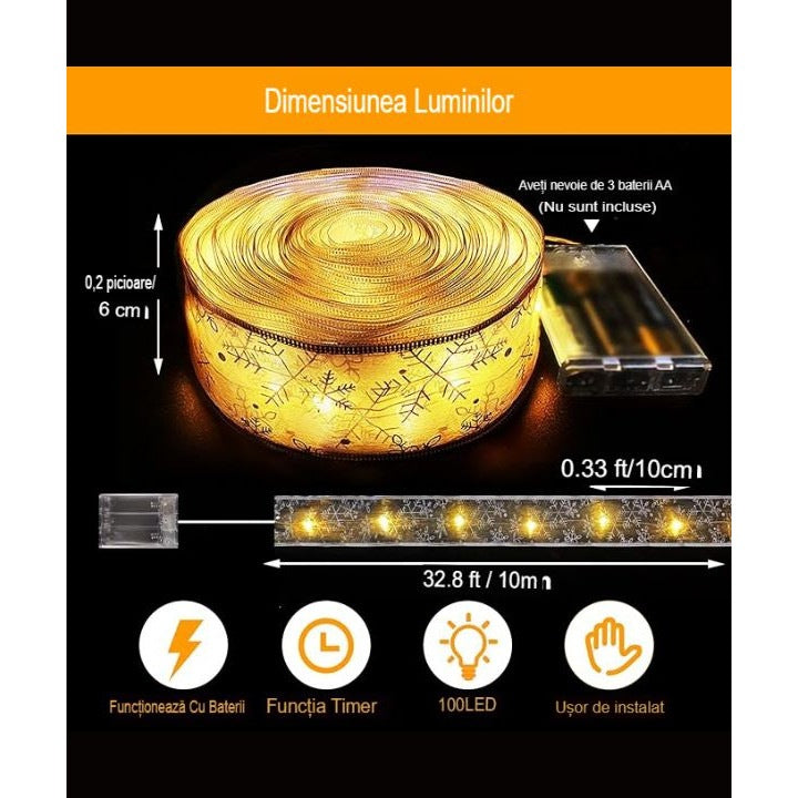 Set 2 x Instalatie Panglica pentru Craciun LED 100 lumini / 10m dublu strat, decorarea casei