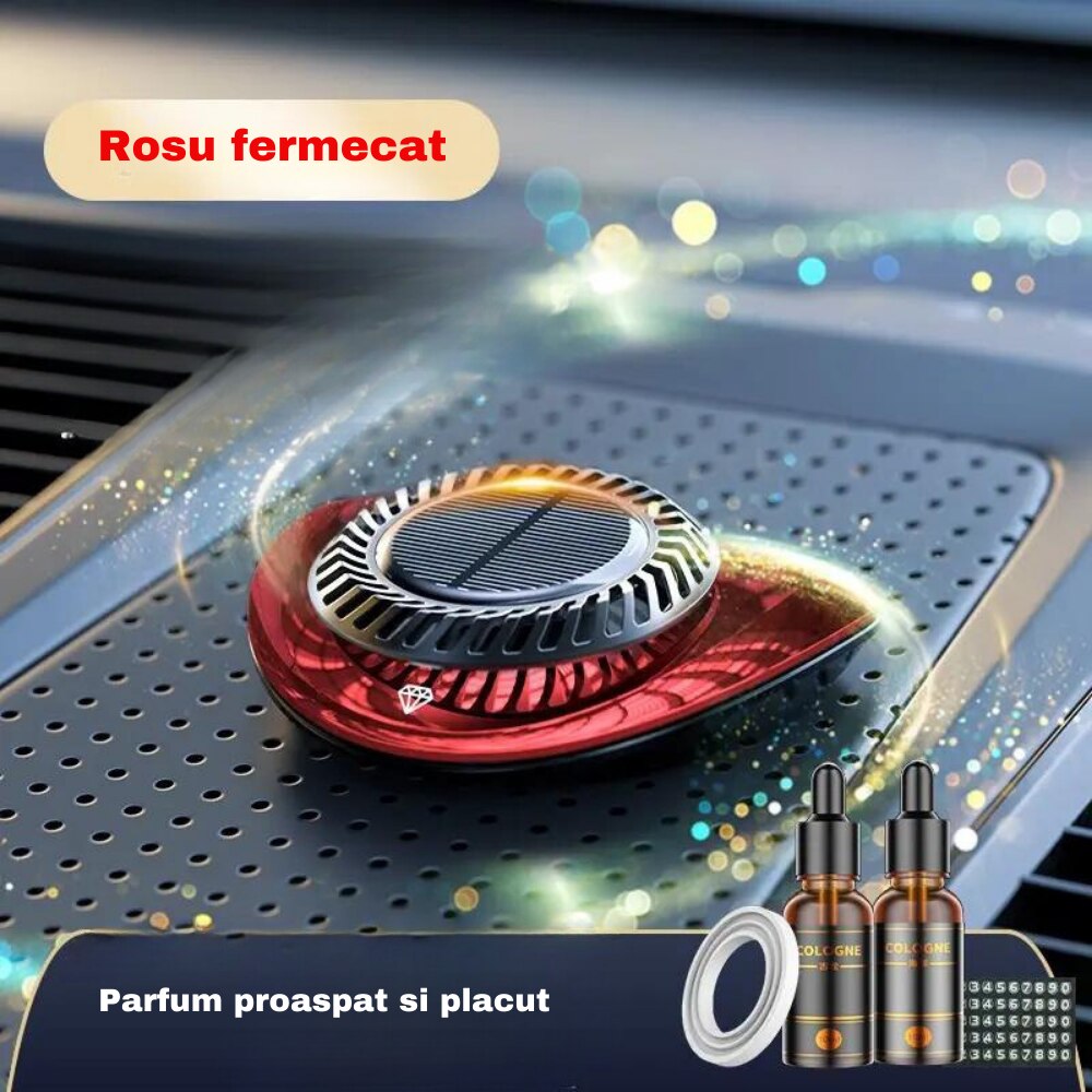 Odorizant auto rosu cu functionare solara, rotatie 360 grade, de lunga durata