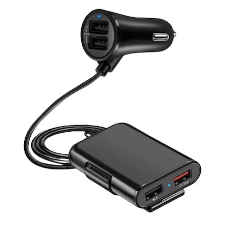 Incarcator auto, BOMSTOM,, 4 Porturi USB, Fast charge, Lungime cablu 1.7m, Negru
