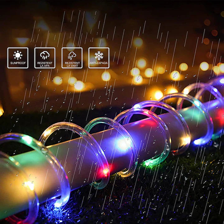 Furtun Luminos LED pentru Exterior cu Incarcare Solara 10M - 60LED