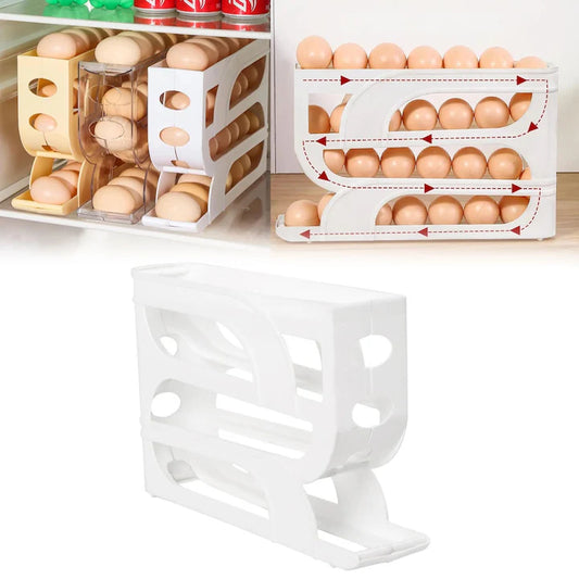 Suport oua pentru frigider, 4 niveluri, capacitate 30 oua, 32 x 7 x 20 cm, alb