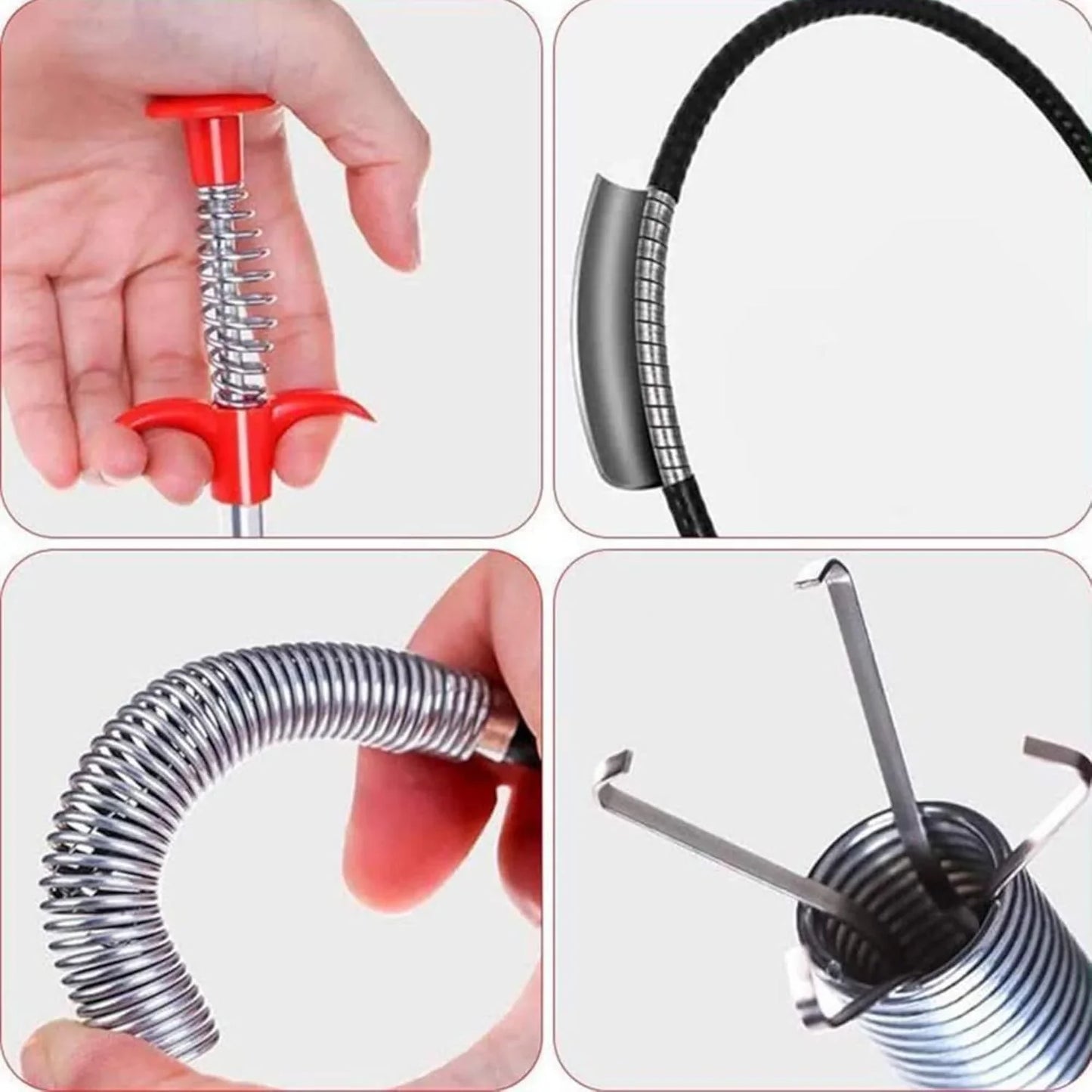 Set 2 x Sarpe Desfundat Tevi Scurgere Chiuvete, Cazi, Cabine de Dus, WC, Sifon Pardoseala, si Alte Instalatii de Scurgere, cu Sistem Mecanic din Otel, Flexibil, Negru, 290 cm